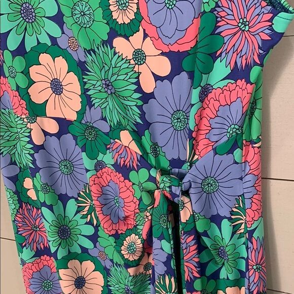 Talbots retro print Floral Women's Dress NWT size large faux wrap knot - Picture 3 of 12
